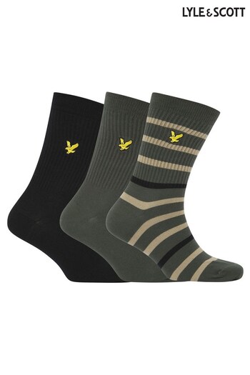 Lyle and Scott Fabian Rib Stripe Black Socks 3 Pack (960663) | £19