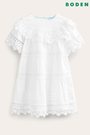 Boden White Lace Tiered Dress (960749) | £45 - £51