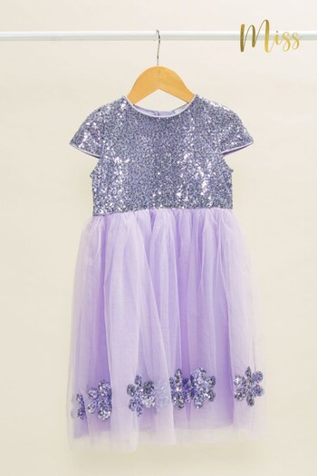 Miss Purple Sequin Top Waterfall Tulle Dress (960791) | £38