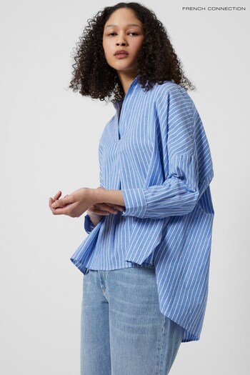 French Connection Blue	Rhodes Poplin Stripe Long Sleeve Pop Overshirt (960977) | £49