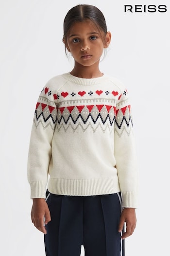 Reiss Ivory Charlotte Junior Relaxed Wool-Cotton Argyle Jumper (961267) | £48