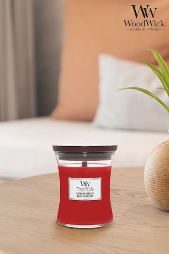 Woodwick Red Medium Hourglass Scented Candle with Crackle Wick Berries (961493) | £25