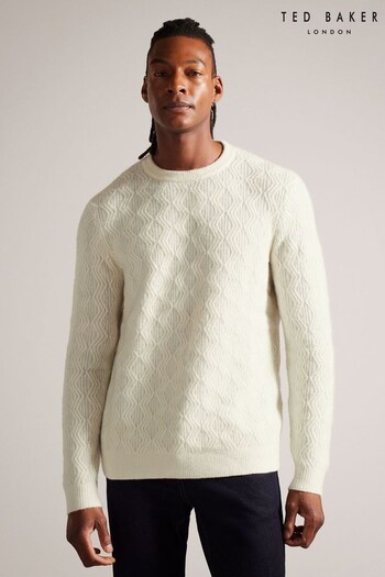 Ted Baker Atchet Cream Long Sleeve Textured Cable Crew Neck T-Shirt (961507) | £125