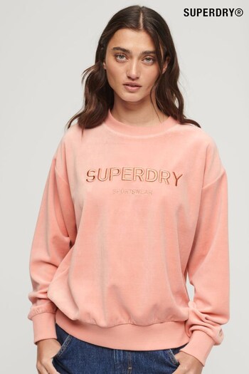 Superdry Peach Pink Velour Graphic Boxy Crew Sweatshirt (961604) | £55