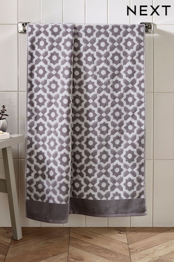 Grey Tile Geo Towel 100% Cotton (961866) | £8 - £26