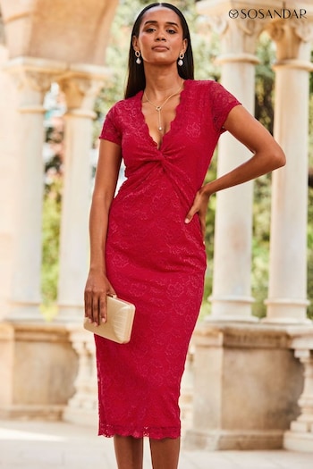 Buy Women's Red Midi Curve Lace Dresses Online
