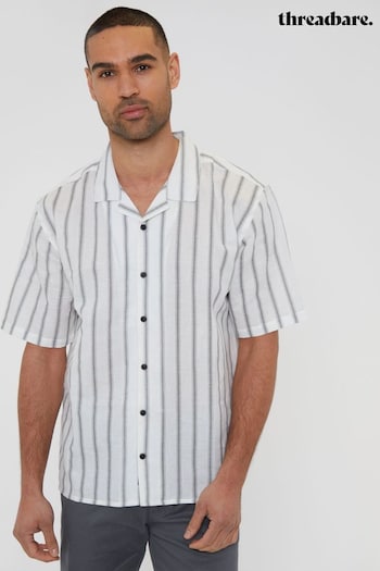 Threadbare White Tropical Leaf Print Revere Collar Short Sleeve Shirt (962262) | £26
