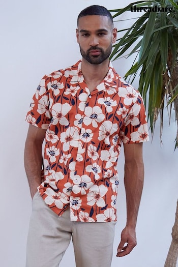 Threadbare Orange Tropical Leaf Print Revere Collar Short Sleeve Shirt (962283) | £24