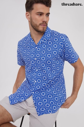 Threadbare Blue Short Sleeve Floral Print Cotton Shirt (962303) | £24
