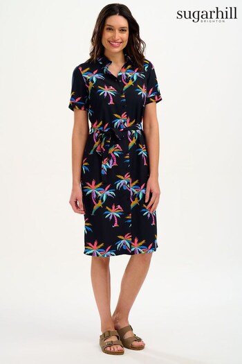 Sugarhill Brighton Rainbow Palms Justine Black Midi Dress (962346) | £69