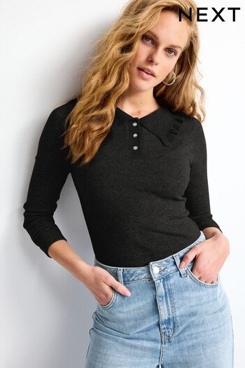 Black Cosy Long Sleeve Frilled Polo Jumper (962445) | £32