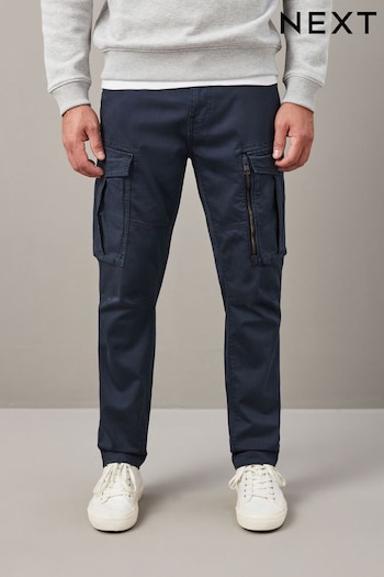 Navy Blue Slim Zip Detail Stretch Cargo Trousers (963044) | £45