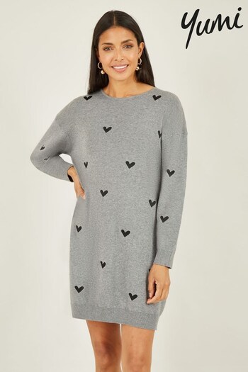 Yumi Grey Relaxed Fit Heart Print Tunic Dress (963383) | £50
