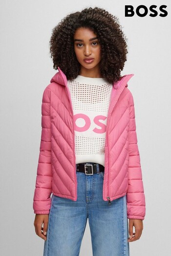 BOSS Pink Lightweight Hooded Chevron Quilted Padded Jacket (963569) | £199