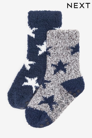 Navy Blue/Grey Stars Cosy Socks 2 Pack (963575) | £7 - £8