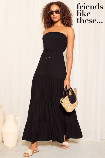 New In Home Accessories Black Sleeveless Belted Tiered Maxi Dress (963903) | £35