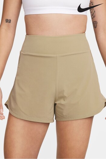 Nike Beige Dri-FIT Bliss High-Waisted 3" Brief-Lined Shorts frayed-hem (964052) | £50