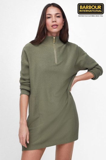 Barbour® International Khaki Green Louda Zip Neck Knitted Blu Dress (964176) | £100