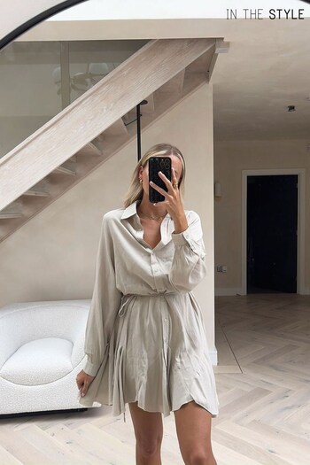 In The Style Grey Perrie Sian V-Neck Chiffon Godet Mini Dress (964297) | £45
