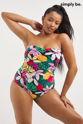 Simply Be Fruit Print Mix and Match Bandeau Black Swimsuit (964302) | £36