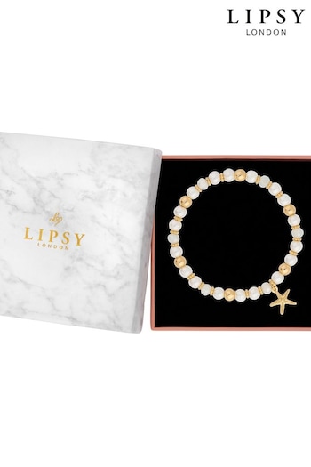 Lipsy Jewellery Gold Tone Beaded Charm Gift Boxed Coastal Bracelet (964490) | £25