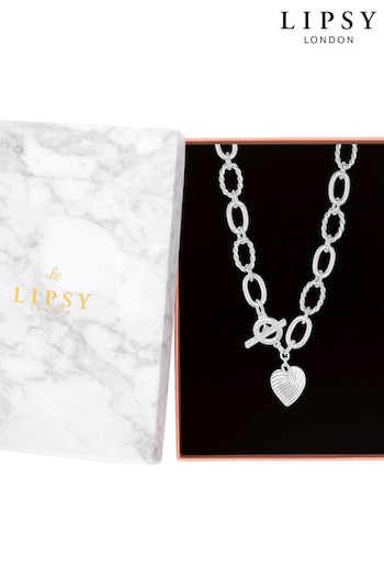 Lipsy Jewellery Silver Tone Textured Heart Charm Gift Boxed T-Bar Necklace (964616) | £28