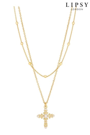 Lipsy Jewellery Gold Tone Layered Cross Pendant Necklace - Gift Boxed (964643) | £25