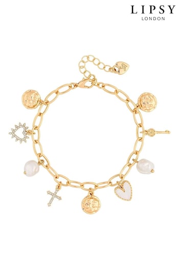 Lipsy Jewellery Gold Tone Pearl Talisman Charm Gift Boxed Bracelet (964745) | £25