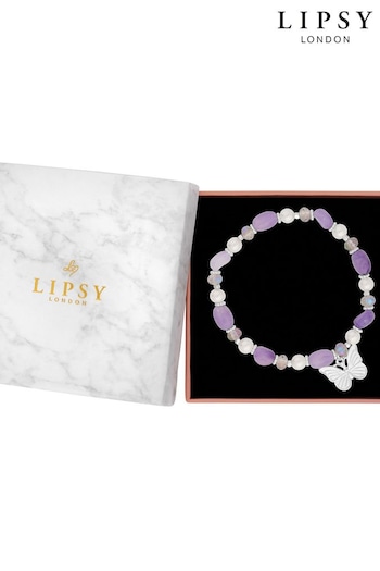 Lipsy Jewellery Silver Tone Beaded Charm Butterfly Bracelet - Gift Boxed (964817) | £25
