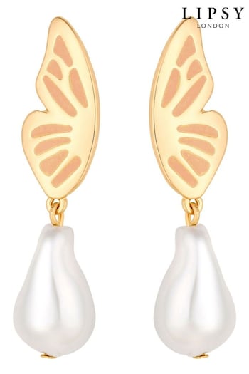 Lipsy Jewellery Gold Tone Butterfly Pearl Drop Earrings (964883) | £18