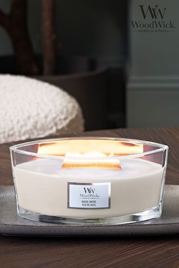 Woodwick Grey Ellipse Scented Candle with Crackle Wick Wood Smoke (964896) | £35