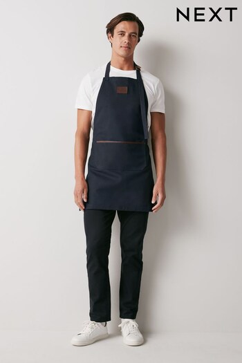 Navy Blue Canvas Barbecue Apron with Leather Trim (964908) | £22