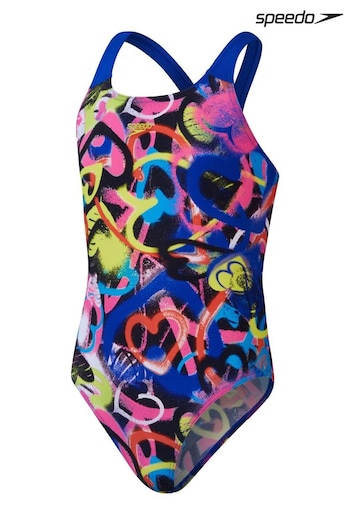 Speedo Girls Blue Digital Allover Powerback Swimsuit (964912) | £25