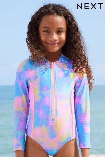Pink/Lilac Marble Long Sleeved Swimsuit (3-16yrs) (965024) | £17 - £22