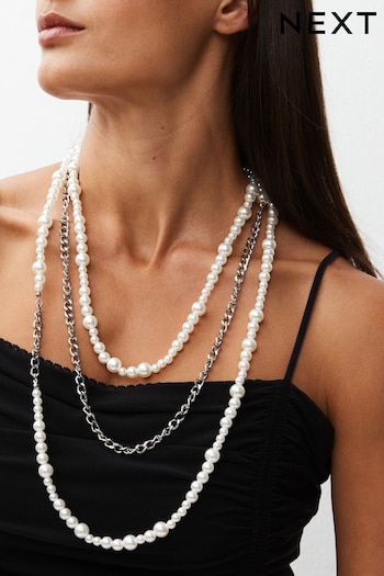 White Pearl And Chain Long Wrap Around Necklace (965064) | £16