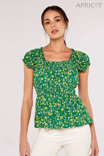 Apricot Green Multi Graphic Ditsy Milkmaid Top (965421) | £25