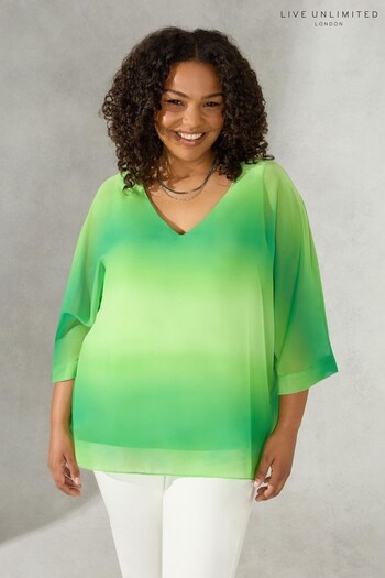 Live Unlimited Curve -Green V-Neck Chiffon Overlay Top (965466) | £45