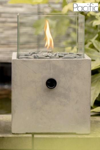 Pacific Grey Garden Cosicement Tabletop Square Fire Lantern (965491) | £150