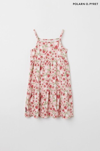 Polarn O. Pyret Pink Organic Cotton Strawberry Print Sun Dress (966190) | £14