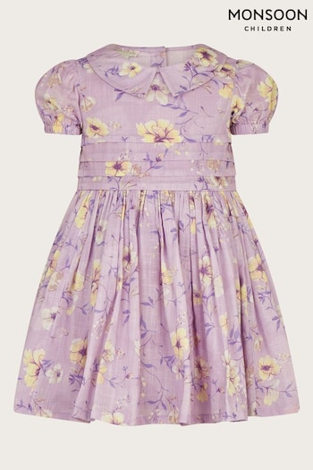 Monsoon Purple Baby Pintuck Floral Dress (966356) | £30 - £32