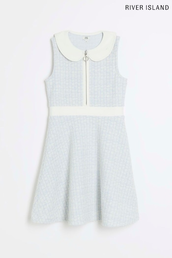 River Island Blue Girls Bouclé Scallop Dress (966507) | £25