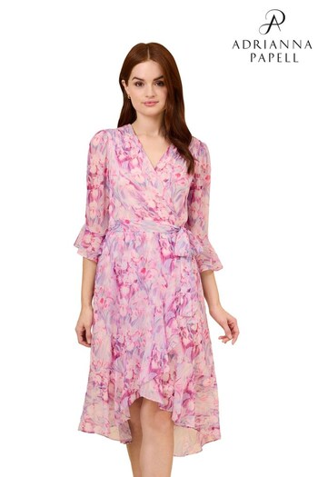 Adrianna Papell Pink Printed Chiffon Short Dress (966560) | £169