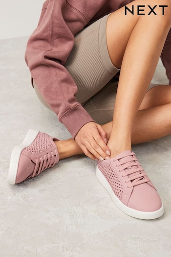 Pink Signature Leather Weave Lace-Up Trainers (966692) | £55