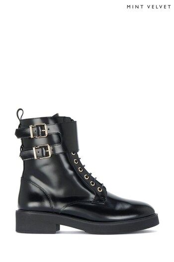 Mint Velvet Black Patent Zip Front Boots (966710) | £169