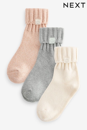 Brown and Cream Cotton Rich Roll Top Ankle Socks 3 Pack (966929) | £8 - £10