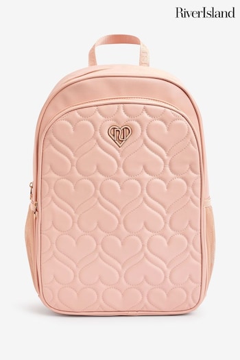 River Island Pink Girls Extra Large Heart Quilt Backpack (967002) | £29