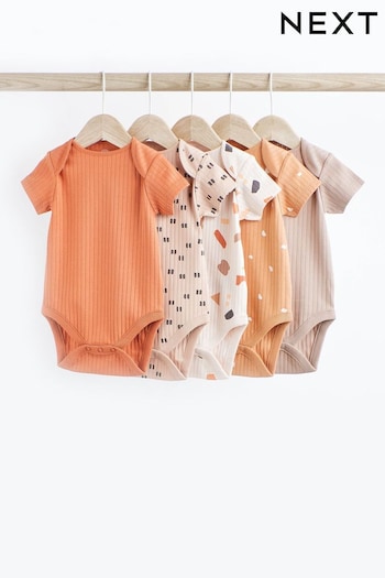 Neutral Print Baby Short Sleeve Rib Bodysuits 5 Pack (967005) | £17 - £19