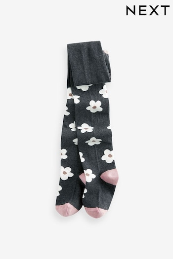 Grey and Pink Cotton Rich Flower Tights (967104) | £5 - £6