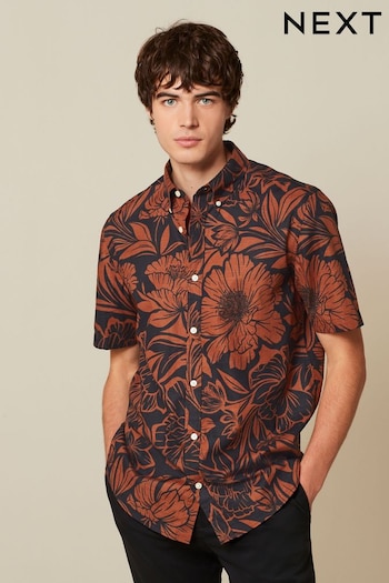 Navy/Rust Floral Short Sleeve Shirt (967239) | £30
