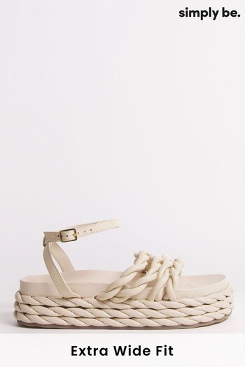 Simply Be Extra Wide Fit Cream Kiara Rope Flatform Sandals (967517) | £40